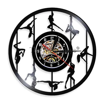 

1Piece Sexy Female Pole Dancers LED Wall Sign Wall Clock Female Strippers Handmade Clock Exotic Ladies Vinyl Record Clock