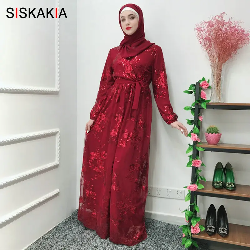 Модная мусульманская абайя платье металлический цвет высокого класса Кружева Горячая печать Дубай халат арабский ислам элегантное вечернее платье осень - Цвет: Burgundy abaya
