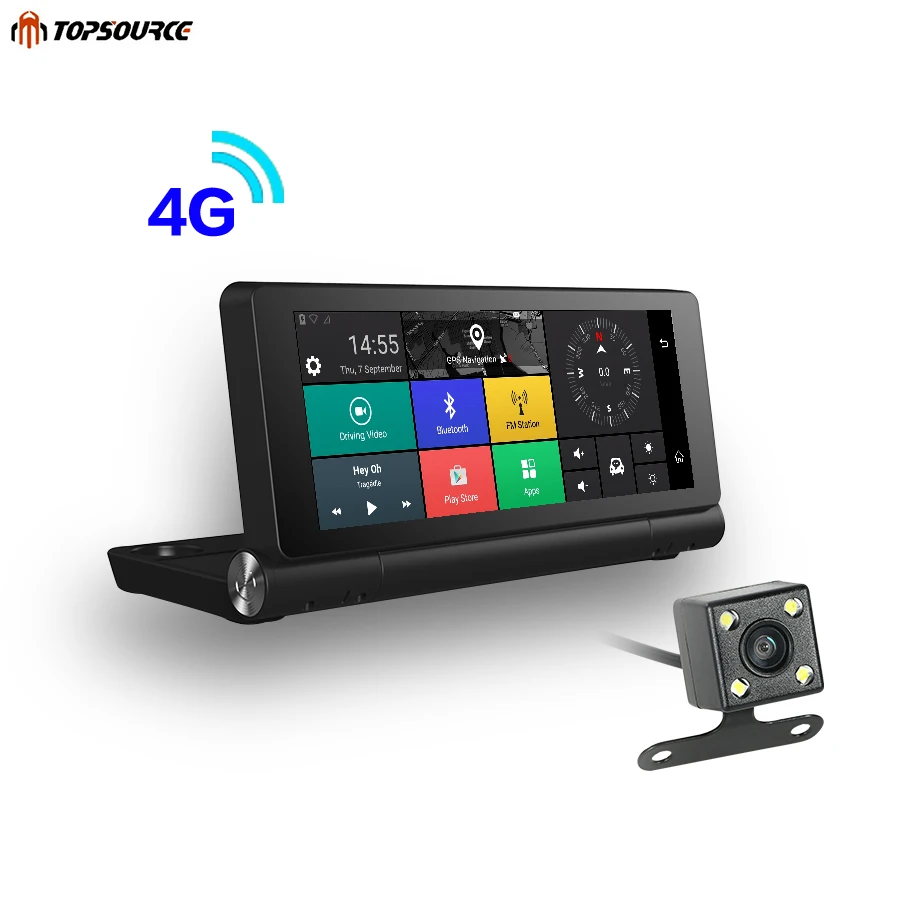 

TOPSOURCE New 4G Car GPS Navigation Android 5.0 Bluetooth ROM 16GB RAM 1GB Full HD 1080P Enregistreur Video avec deux cameras