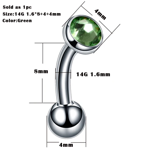 1 шт. G23 титана пирсинг бровей киска пирсинг внутренняя нить изогнутые штанги, кольца для пирсинга языка Лабрет кольца Монро ювелирные изделия для тела - Окраска металла: Green