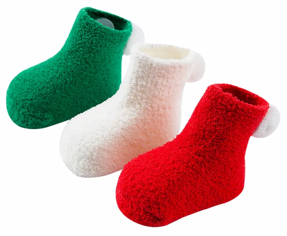 3Pairs/set Pure Color Colar Fleece Baby Socks Cute Newborns Infant Soft