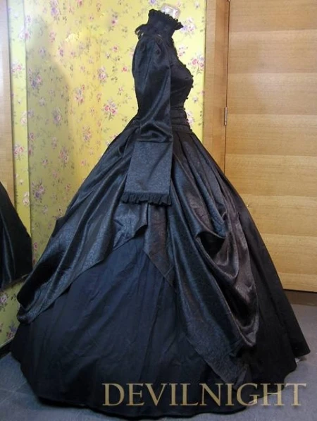 Black High Collar Long Sleeves Gothic Victorian Ball Gowns Vintage Black High Collar Long Sleeves Gothic Victorian Ball Gowns Vintage Dress Steampunk In Dresses From Women S Clothing Accessories On Aliexpress