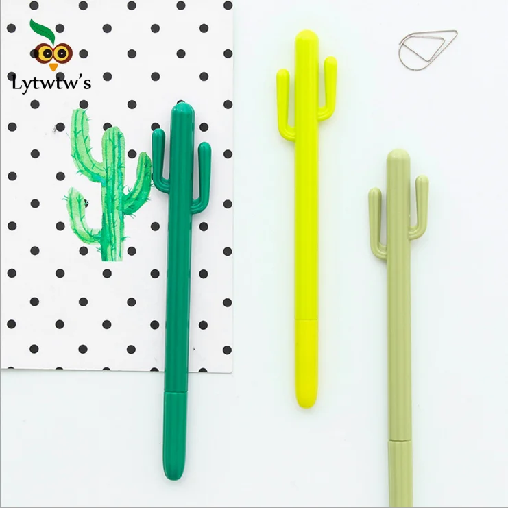 

3 Pieces Lytwtw's Korean Stationery Cartoon Cactus Cute Pen Advertising Gel Pen School Fashion Office Kawaii Supply