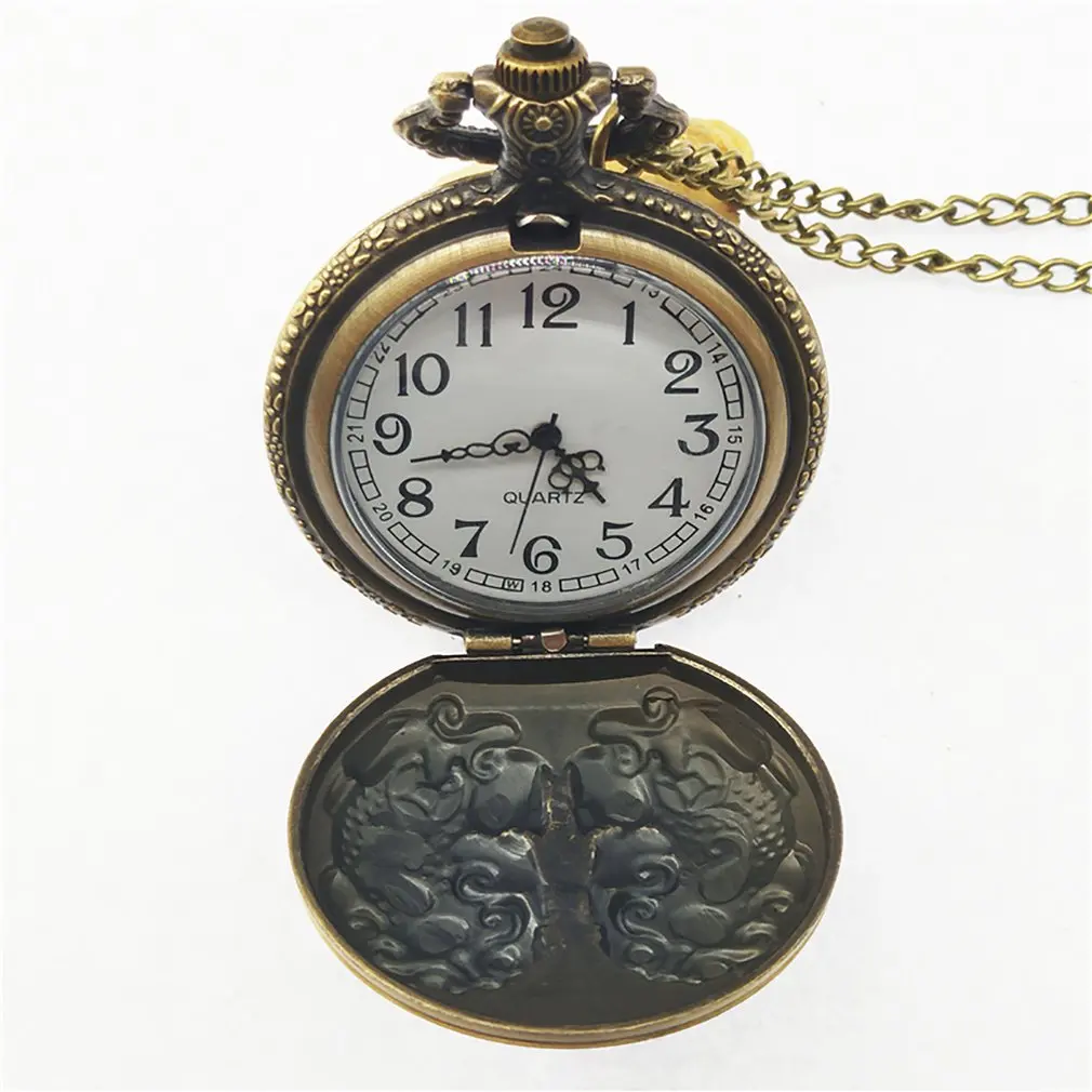 

Pocket Watch Vintage Bronze Kirin Quartz Pocket Watch Analog Pendant Necklace Chain for Men Women Boy Girl Kids Gift