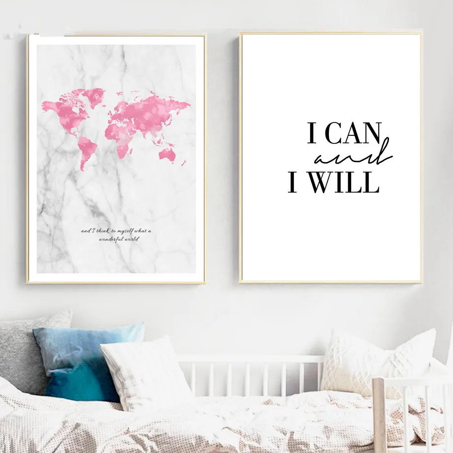 

2 piece Nordic wall printing poster decoration world map and character words quote canvas paintings home decoration