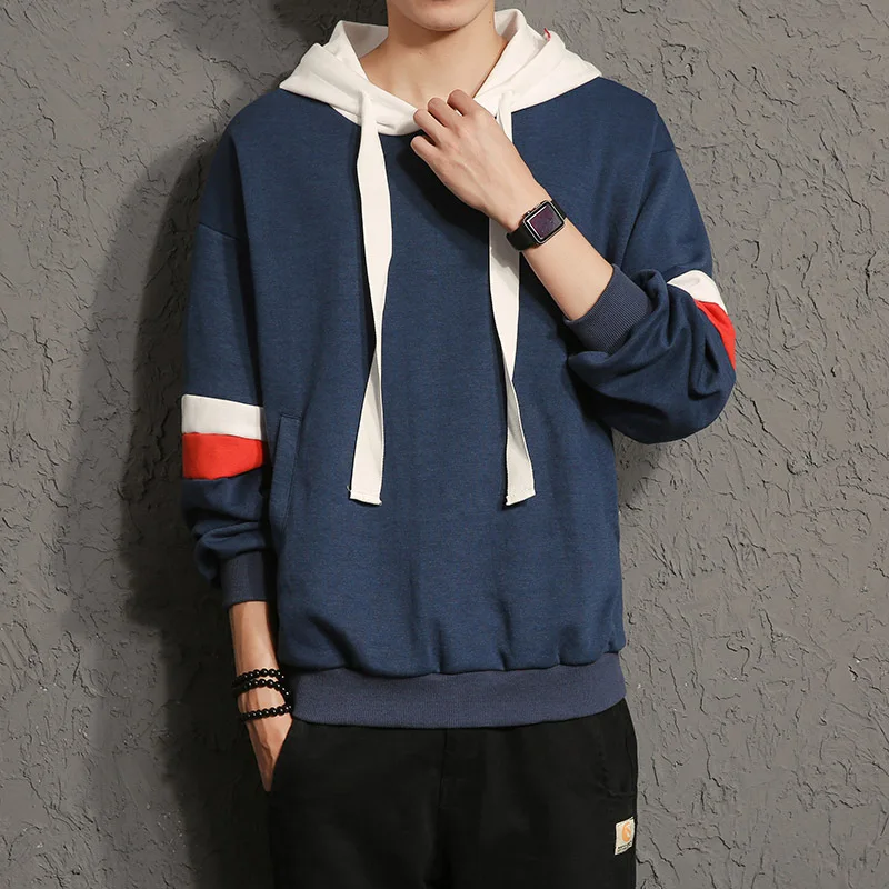 White new arrival autumn winter long sleeve thick Japanese style sweatshirts men loose patchwork male hooded plus size 5XL