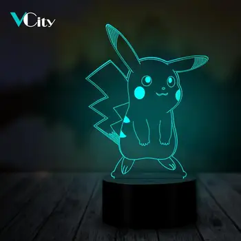 

VCity Pikachu 3D Night Light Cartoon Pokemon Go Game USB LED Illusion Mood Lighting Home Deocr Kids Gifts Present Pokemon Fans