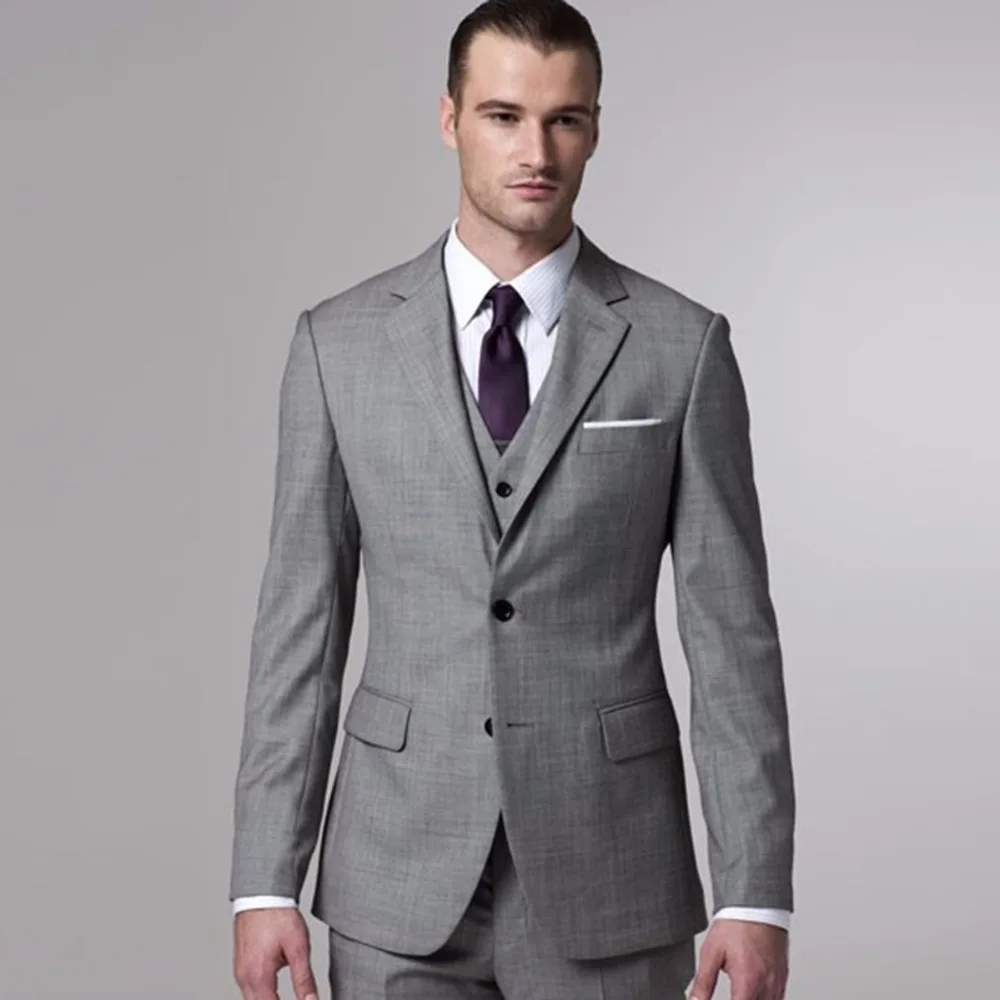Gray Sharkskin Groom Suit Custom Made Grey Two Toned Woven Wedding