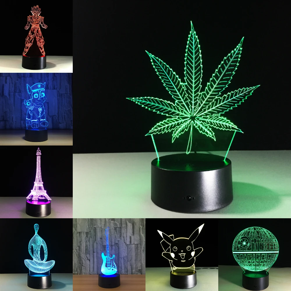 Maple Leaf 3D Visual Illusion Lamp Transparent Acrylic Night Light LED Lamp 7 Color Changing Touch Table Lamp Kids Lava Lamp