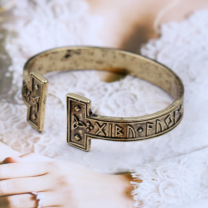 Viking Rune Bracelet Handmade Nordic Rune Bangle Mythology Viking Jewelry Wristband Line Cuff