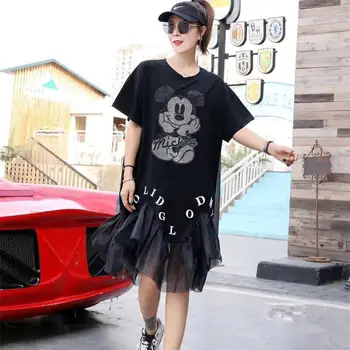 

Summer short-sleeved dress female 2019 spring and summer street tide brand cartoon diamond loose female T-shirt female