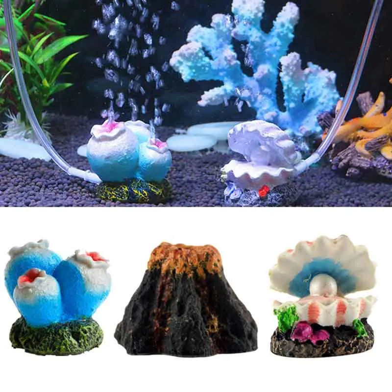 

Air Stone Bubbler Aquarium Decorations Volcano Sea Pearl Shell Coral flower Fish Tank Ornament