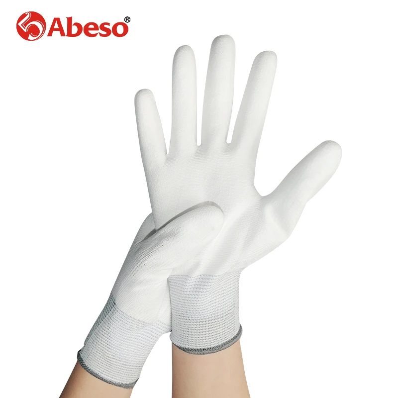 

ABESO 2/10 pairs white Nylon & PU palm coated electronic Anti-static Gloves With PU AntiStatic Work Glove A4001