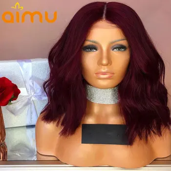 

150% Bob Red 99j Burgundy Lace Front Human Hair Wigs PrePlucked With Baby Hair Brazilian Remy Wavy Short Wigs For Black Women
