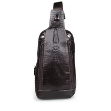 100% Genuine Leather Alligator Pattern Vintage Funny Pack For Men Chest Bag Pack Shoulder Messenger Bag Handbag 7300