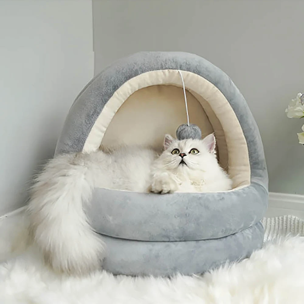 Warming Cat Cave Bed House Pet Sleeping Bag For Small Dog Cats Hamster Soft Removable Mat Nest Houses With a Playing Ball