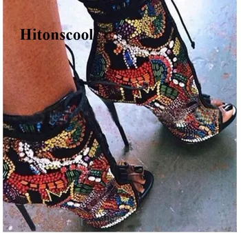 

2019 Bling Women Gladiator Sandals Cross-Tied Peep Toe Summer Ankle Boots Sexy High Heels Ladies Party Stiletto Heels Shoes