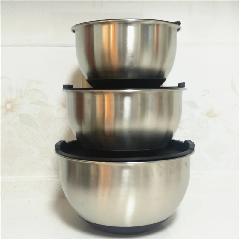 Набор из 3 чаш для смешивания из нержавеющей стали с крышкой(2qt, 2.5qt, 3qt), высокое качество SS миска для смешивания, набор для приготовления и хранения