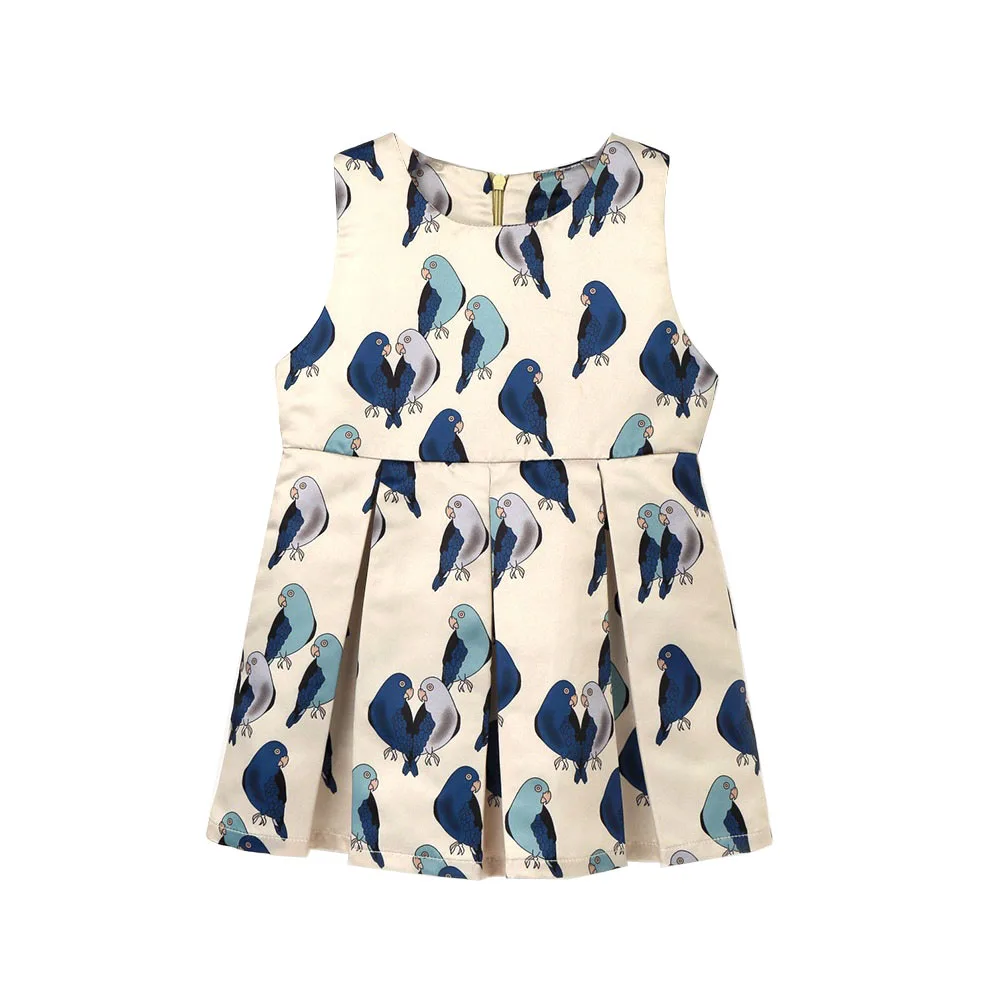 

2017 New Brand Kids Baby Girls Birds Dresses Princess Spring/Autumn Party Pageant Khaki Dress 2-7T robe enfant XDD-L1016