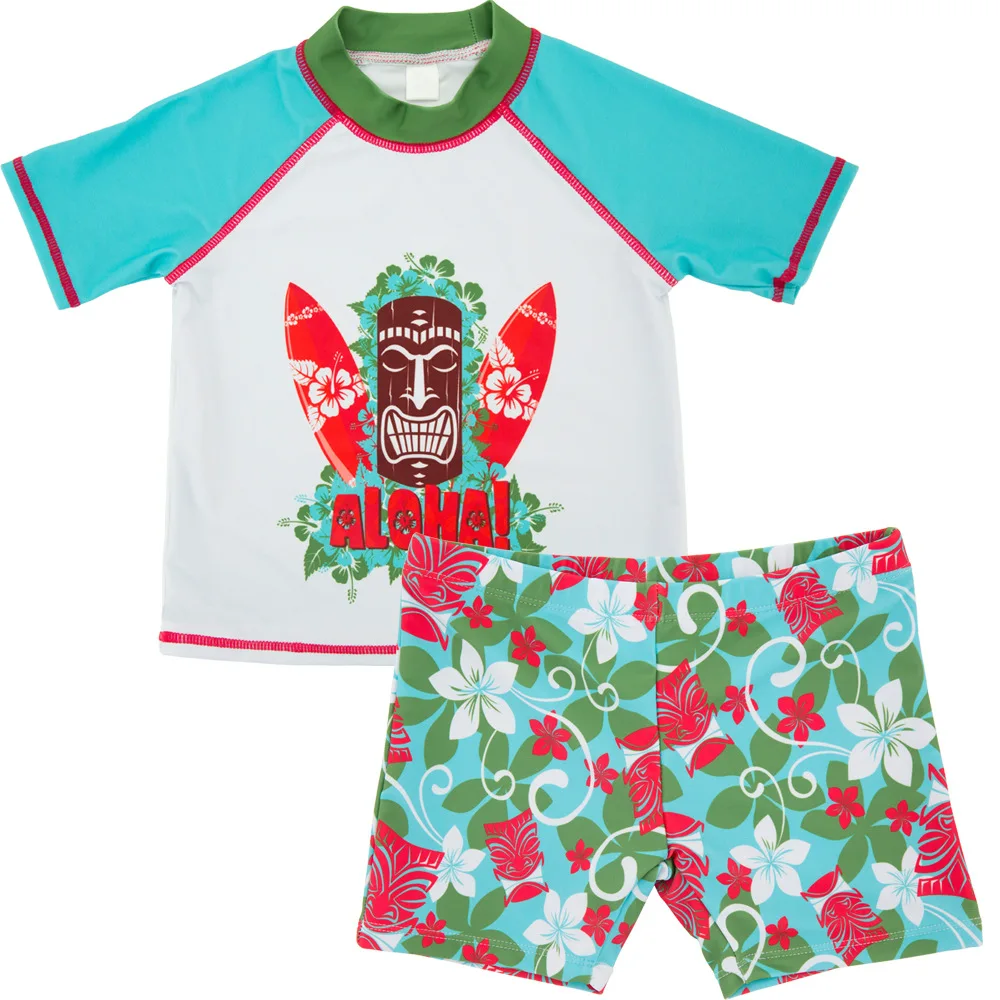 Купальный костюм для маленьких мальчиков с короткими рукавами; детский купальник из двух предметов; купальный костюм с принтом животных; пляжный купальный костюм с защитой от солнца - Цвет: 12M