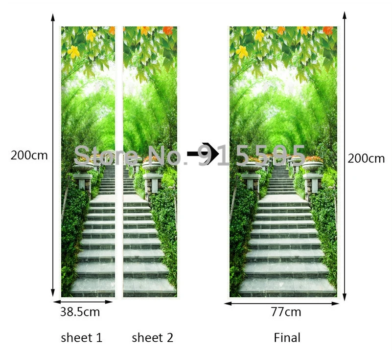 3D Наклейка на стену, художественный декор, винил, бамбук, лес, камень, лестница, дверь, плакат, съемное окно, дверь, наклейка, s обои, фреска