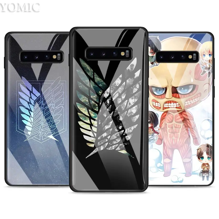 

Tempered Glass Case for Samsung Galaxy S10e S10 S8 S9 Plus Note 9 10 A50 A70 Phone Cover Anime Japanese attack on Titan Luxury G
