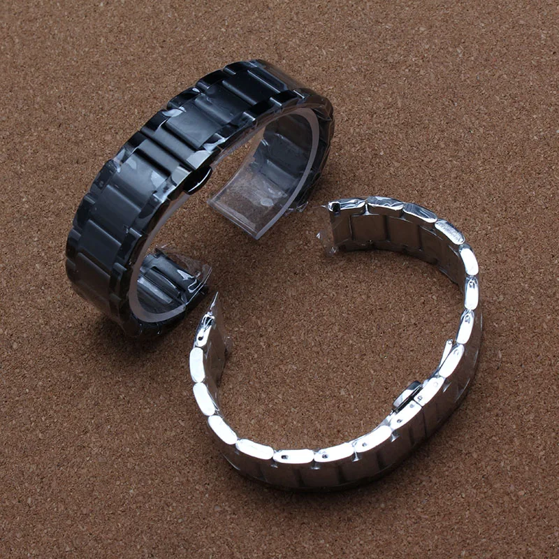 18mm 20mm 22mm 24mm watchbands Solid links Stainless Steel Watch Strap Watch Band Silver Black Flat