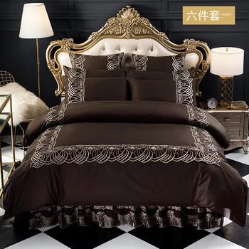 

4/6 Pieces 100% Cotton beige purple Luxury Bedding Set King Size Queen Bed Set Lace Duvet Cover Bed Sheet Pillowcase