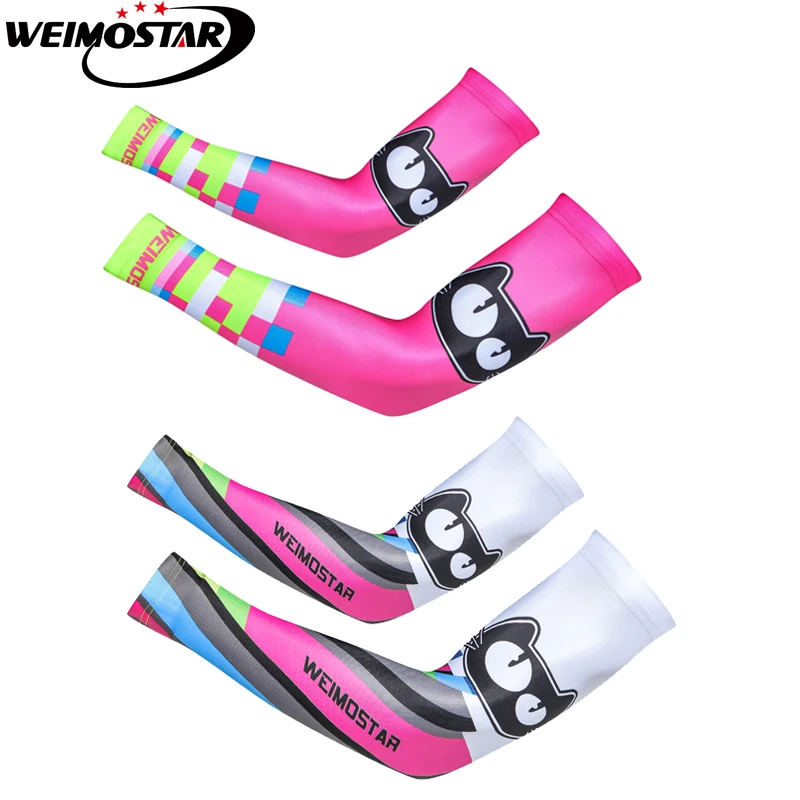 

1 Pair Cycling Arm Warmers Women Summer Bike Bicycle Armwarmer Outdoor UV Protection Sport Cuff Ridding Running Arm Sleeves Cat
