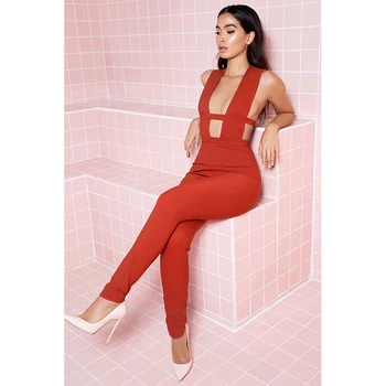 

V-Neck Bandage Dress Red Hollow Out Low Bosom Summer Women Celebrity Party Elegant Dresses Clothing