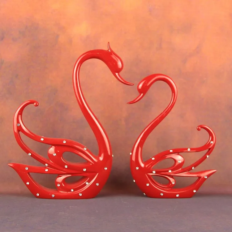 

Environmental resin Europe style red couples swans artcraft ornaments,one lot/2 pieces,furnishings decoration gift a1200