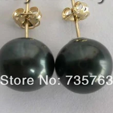 Xiuli 006 Природный 10 мм Пресной Воды черный Жемчуг Круглый серьги 14 KGPT