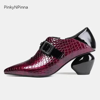 

Luxury women exotic patent leather pumps chunky high heels side zip python pattern Persian style ladies office party dress shoes