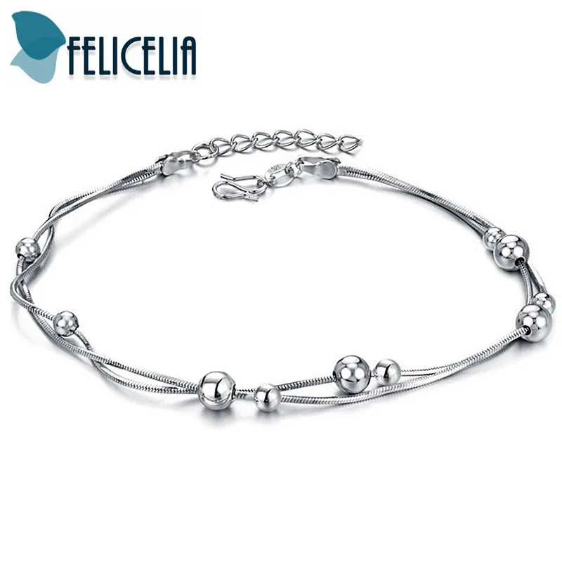 

Felicelia New fashion Silver Color Women Girl Ankle Bracelet Beads Clover Snake Chain Anklet Foot Jewelry Adjustable, 4 Style