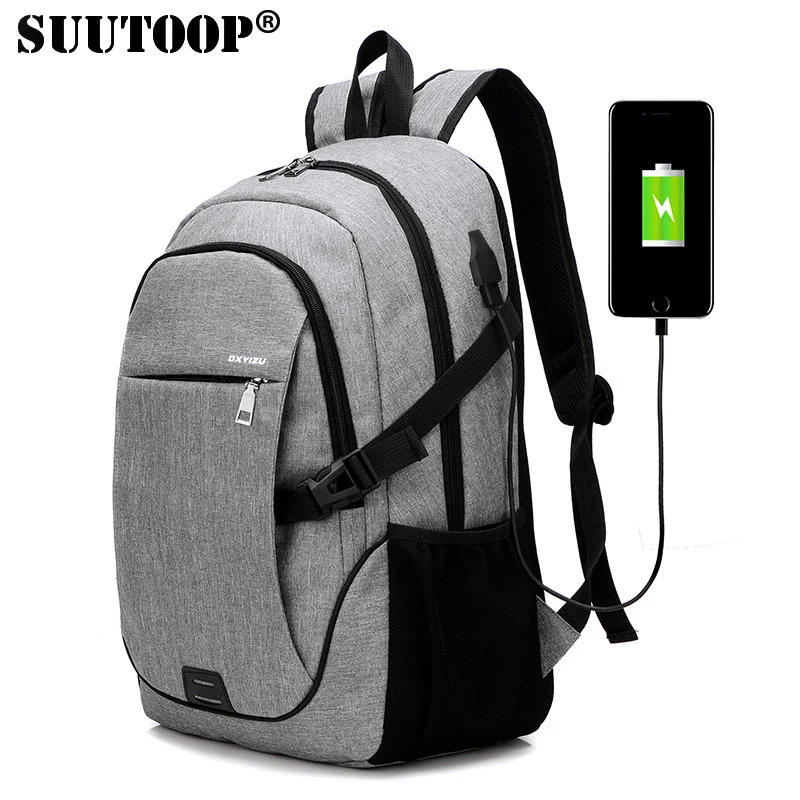 Скидка SUUTOOP 2019 мужской рюкзак для путешествий с зарядкой от USB для ноутбука, школьный рюкзак для подростков, повседневная мужская сумка