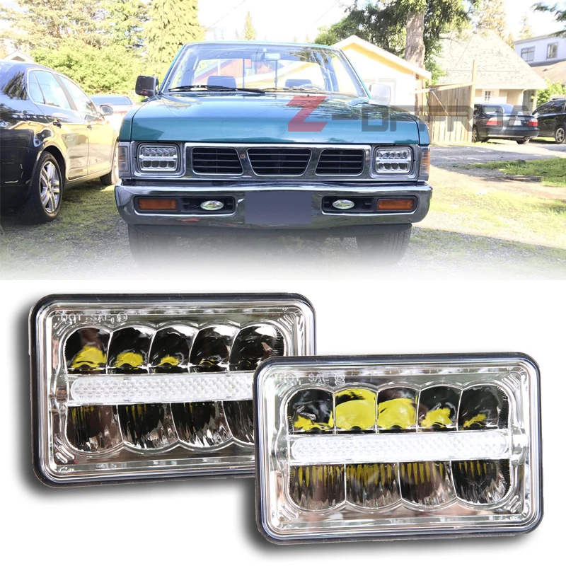 

Square 4x6 LED sealed beam truck headlights replacement front lamp with DRL Center strip for GMC FREIGHTLINER FLD120 112 FLD