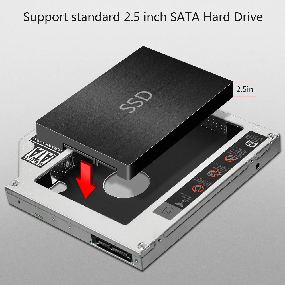 2 шт. Heretom Универсальный алюминий SATA к SATA 12,7 мм 2nd HDD SSD Optibay Caddy для ноутбука DVD CD-ROM Оптический Bay