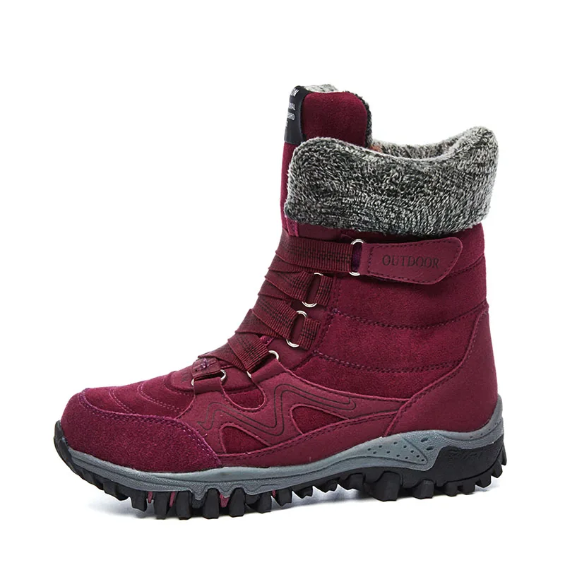 Женские зимние походные ботинки из толстого плюша; теплые прогулочные ботинки для мам; нескользящие лыжные ботинки; горные ботинки для взрослых - Цвет: Purple