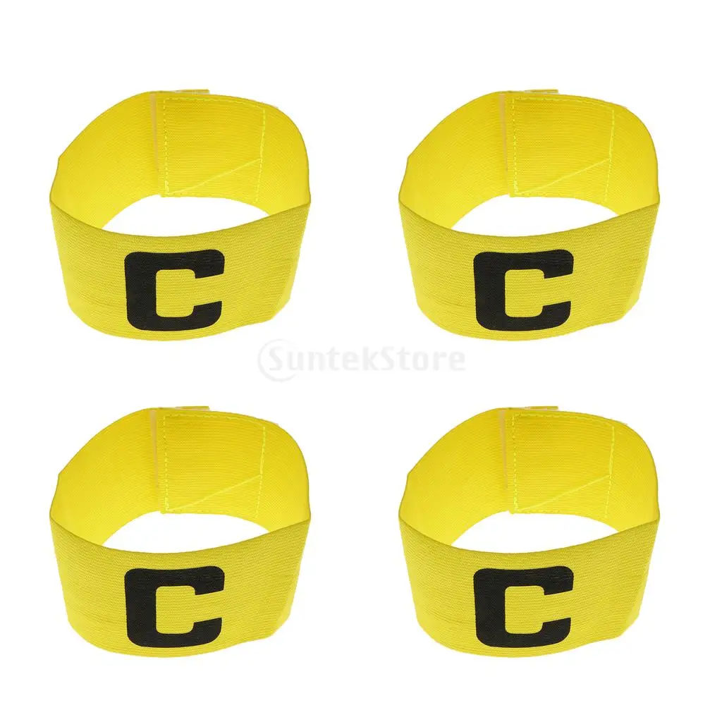 4 Pieces Adjustable Soccer Captain Armband Football Basketball Sport Elastic Player Leader Arm Bands Yellow	