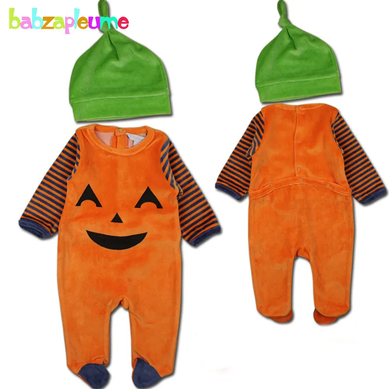 

2PCS/0-18Months/Halloween Style Unisex Baby Clothes Newborn Boys Girls Rompers Fleece Jumpsuits+Hats Infant Clothing Sets BC1361