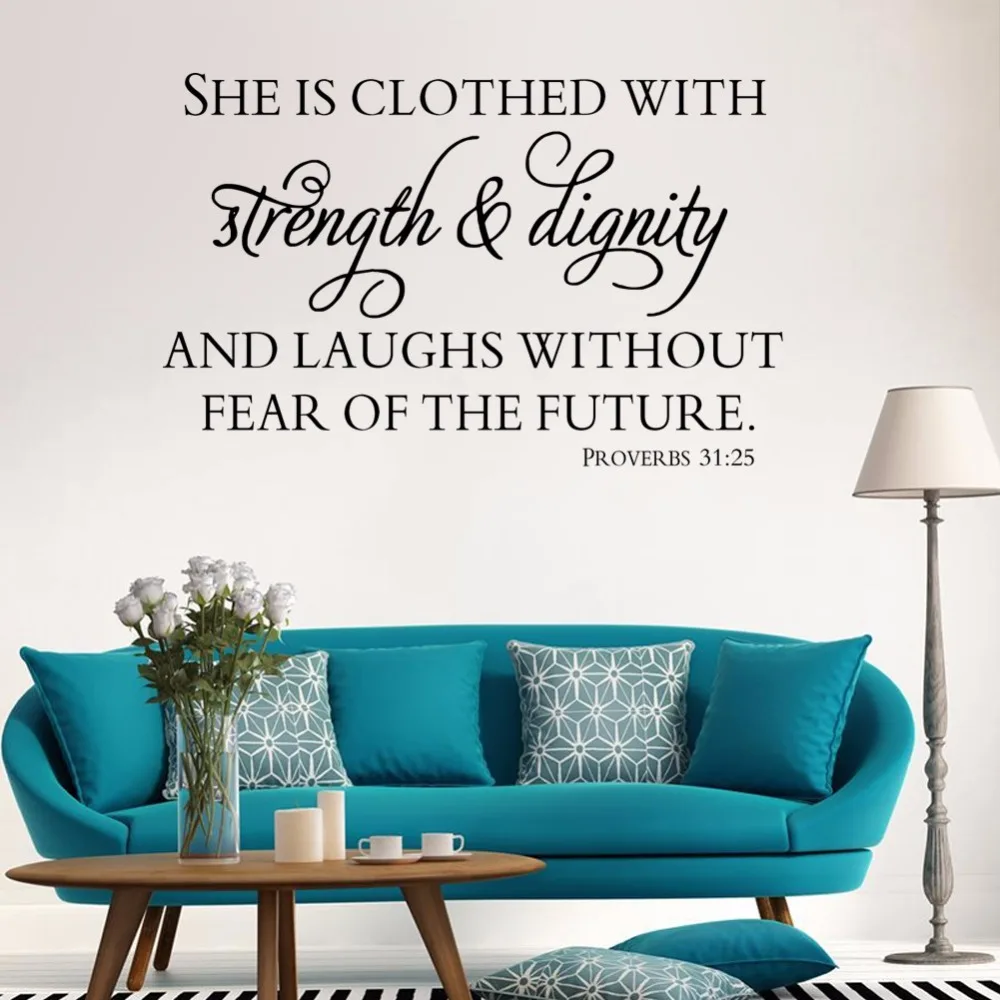 Autocollant Mural Vinyle Avec Citation Autocollant Mural Force Et Dignite Proverbes Bibliques Decoration De Maison Bricolage Papier Peint Mural Amovible Aliexpress
