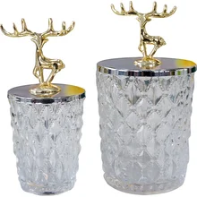 creative Glass storage tank statue Metal deer head storage jars home decor crafts room decoration objects office study figurines
