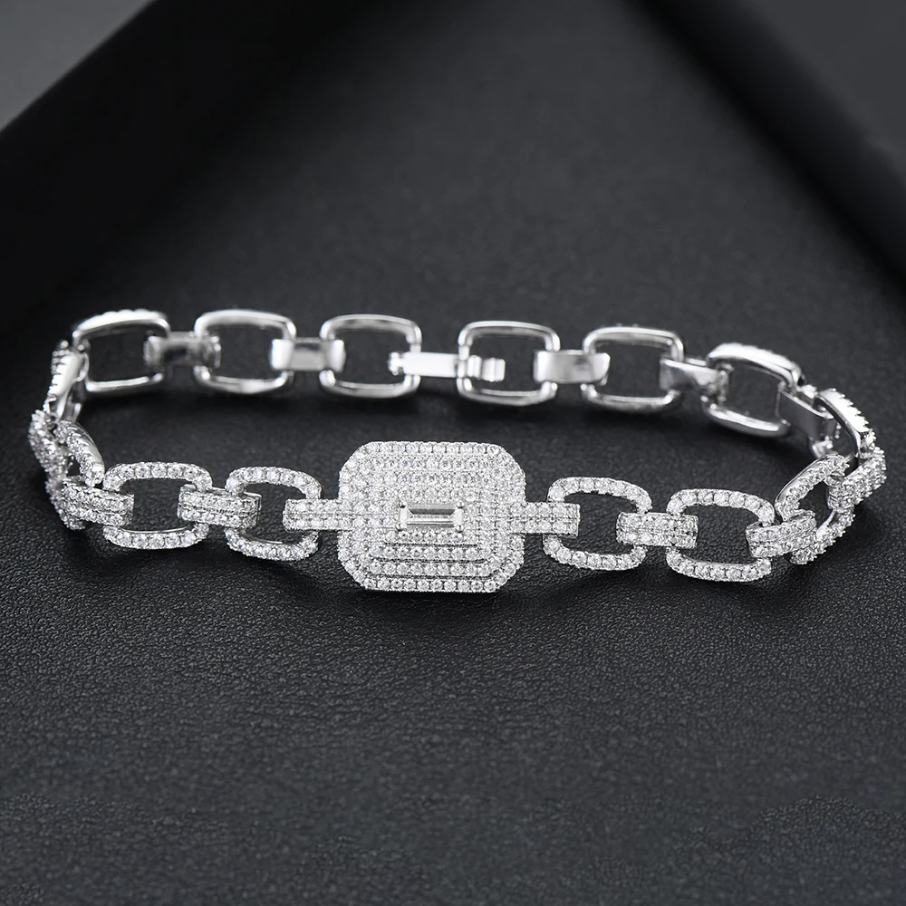 Najtaniej GODKI luksusowe plac Link Chain bransoletki bransoletki Cubic cyrkon CZ w stylu Vintage czeski mankietów bransoletki dla kobiet Femme moda biżuteria