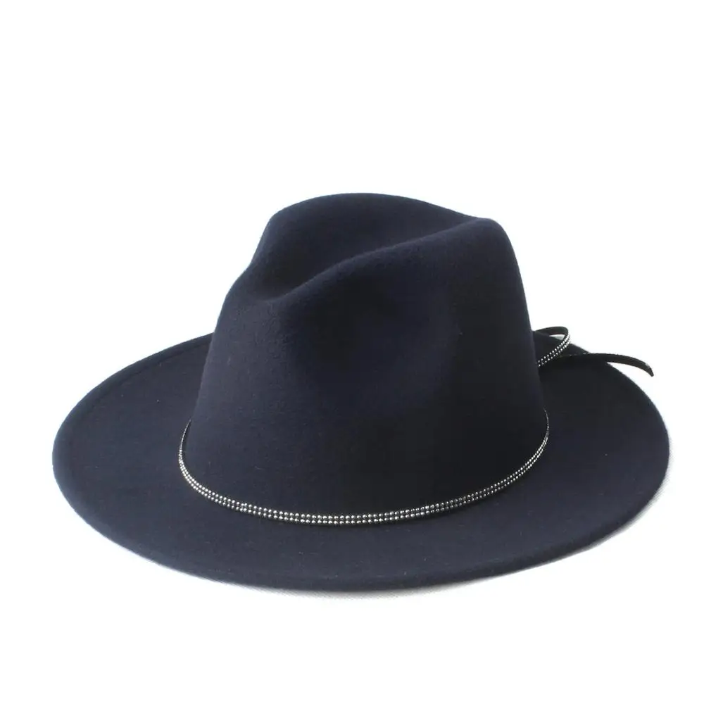 Брендовая шерстяная Женская Мужская шляпа Chapeu Feminino Fedora Шляпа с бриллиантами блестящий широкий джазования с полями церковная Кепка Панама Топ Солнцезащитная шляпа 20 - Цвет: Dark Blue