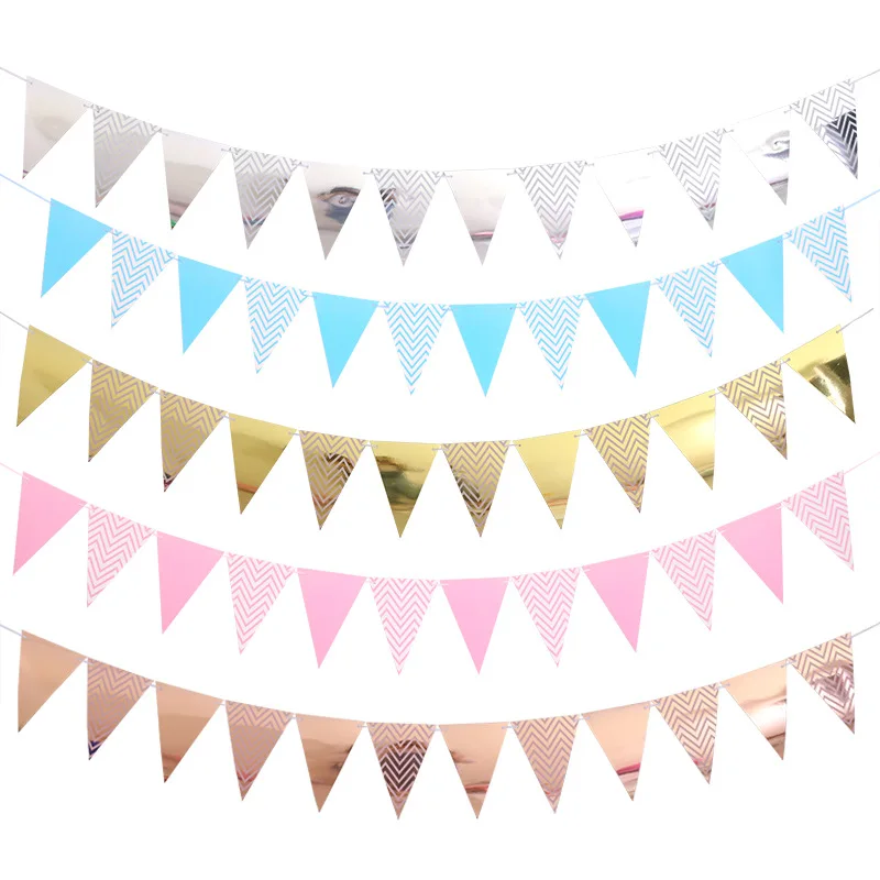 12 Flag Gold Silver Banner Garland DIY Glitter Bunting Paper Birthday Banner for Home Event Party Wedding Party Decoration