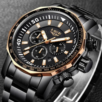 

Relogio Masculino Men Watches LIGE Top Brand Luxury Big Dial Business Quartz Watch Mens Full Steel Dress Waterproof Watch Male