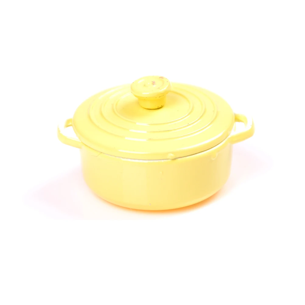 1:12 Кукольный домик миниатюрная кухонная утварь посуда для приготовления пищи мини-горшок котёл сковородка с крышкой Кукольный дом аксессуары для игры кухня игрушка - Цвет: Цвет: желтый