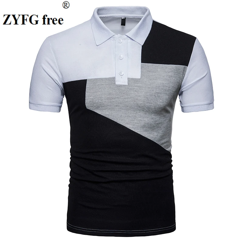 

2018 summer style polo shirt men's causal fashion three color patchwork slim short sleeved POLO Shirt dress men EU/US size M-XXL