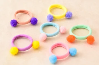 

50pcs Mix Fashion Cute Candy Color Pom Pom Girls Elastic Headbands Solid Kawaii Animal Head Elastic Hair Bands Rubber Gum Rope