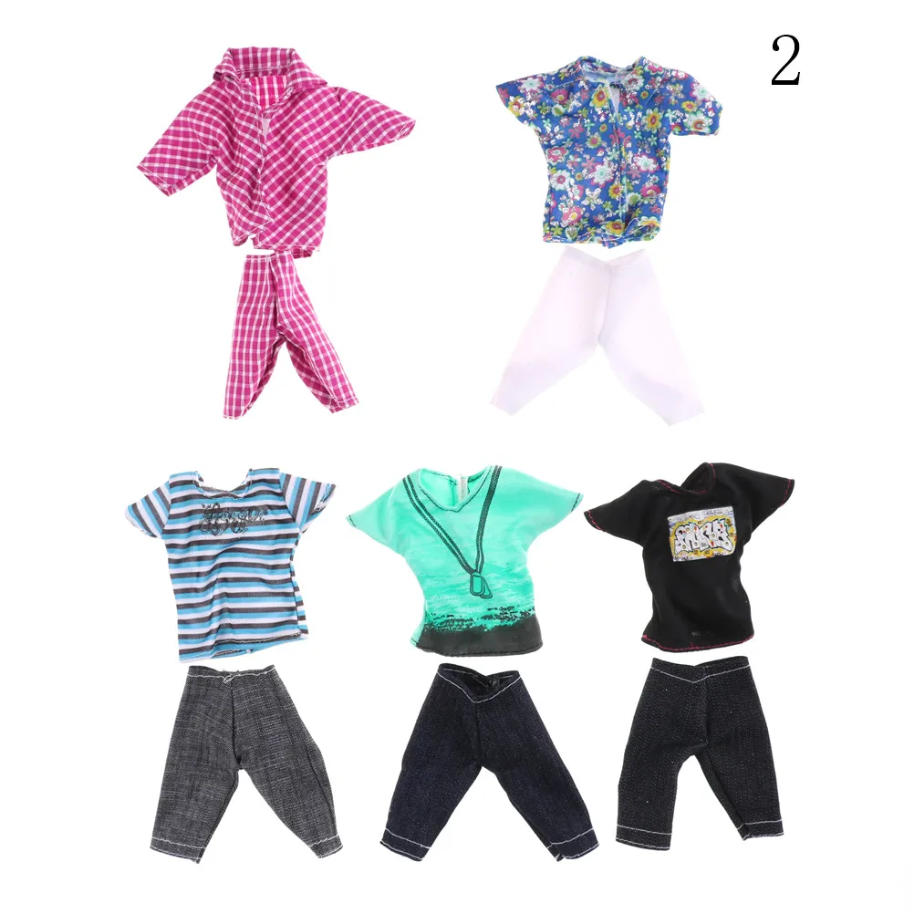 5 Set/Lot Doll Casual Suits Clothes Tops Pants Kawaii Baby Toys Clothes